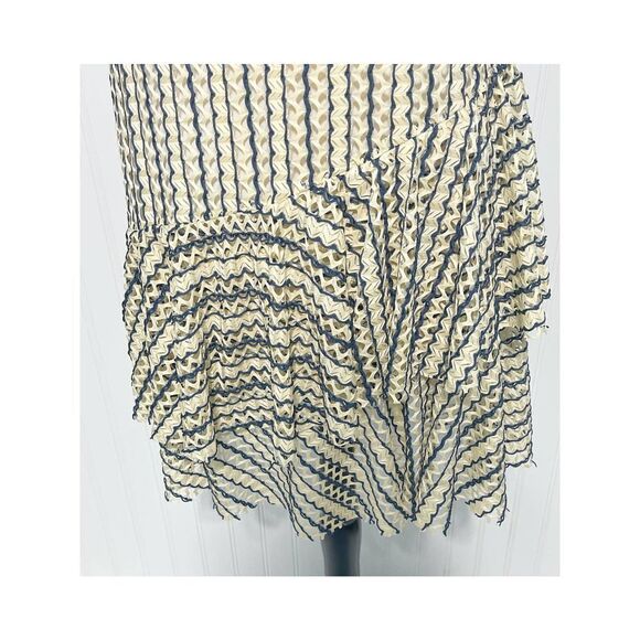 Zara W/B Dress Mesh Sheer Open Knit Unlined Ruffle Short Sleeve Cream Blue Small - Picture 4 of 12